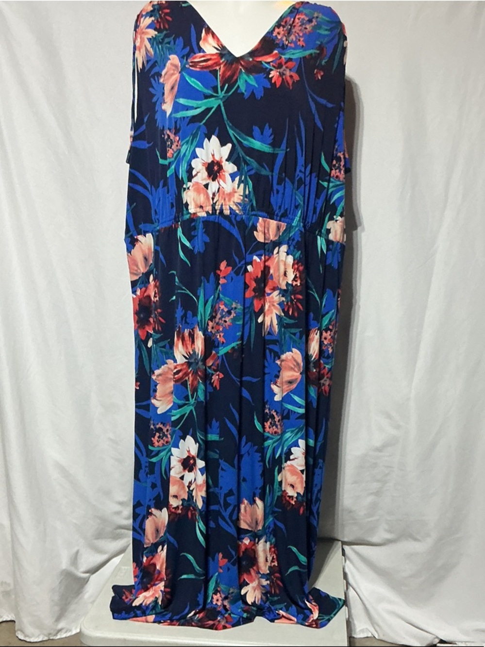 IMAN NWT Blue Floral Print Beach Maxi Dress Plus Size 5XT